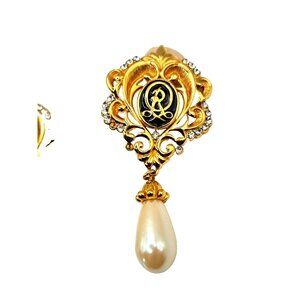 Vintage OSCAR DE LA RENTA signed clip statement earrings 2.5" dangle pearl